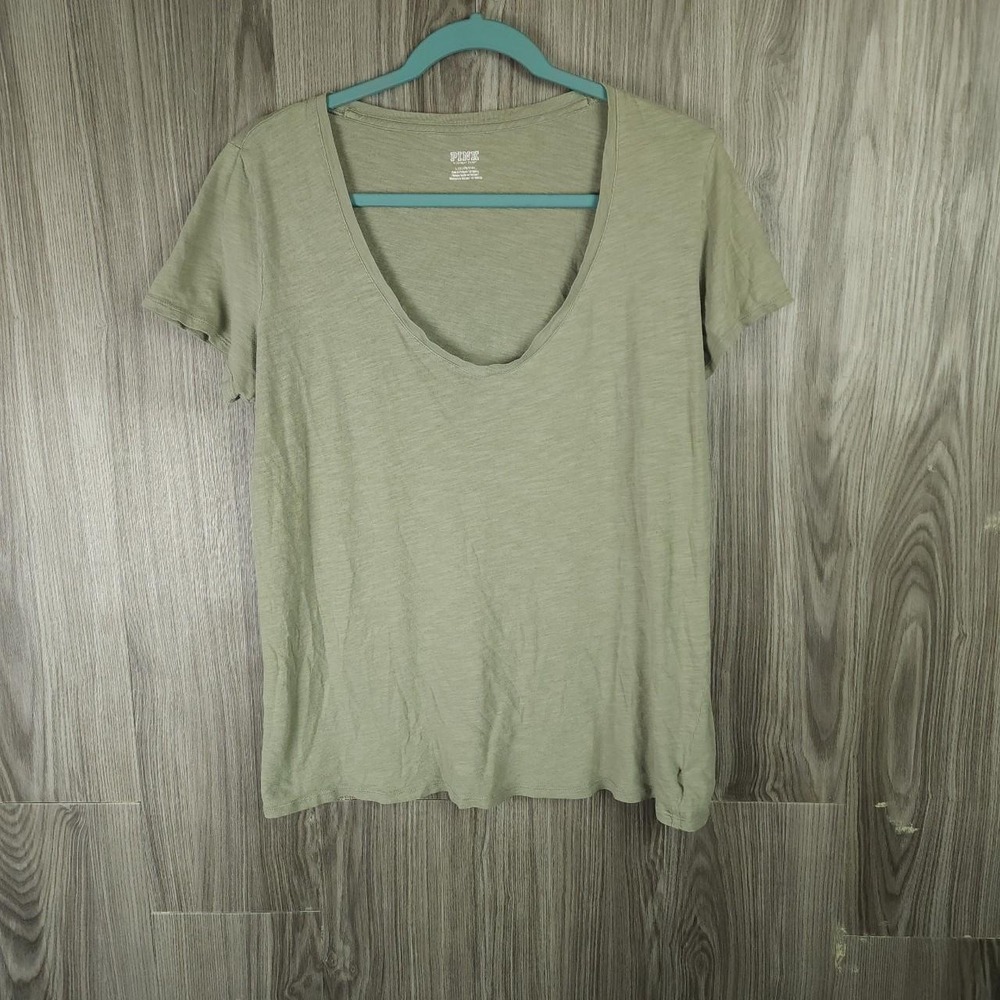 Victoria's Secret PINK Sage Green Scoop Neck Slub‎ Knit T-Shirt Womens Large